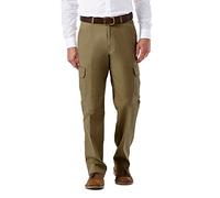 Haggar Men's Stretch Comfort Cargo Expandable Waist Classic Fit Plain Front Pant, Camel, 34x32