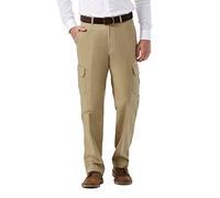 Haggar Men's Stretch Comfort Cargo Expandable Waist Classic Fit Plain Front Pant, Khaki, 40x32