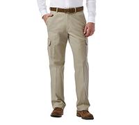 Haggar Men's Stretch Comfort Cargo Expandable Waist Classic Fit Plain Front Pant, Putty, 36x32
