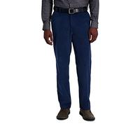 Haggar Men's Stretch Corduroy Expandable Waist Classic Fit Pant, Cadet Blue, 38Wx32L