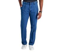 Haggar Men's Work To Weekend Hidden Expandable Waist Denim Pleat Front Pant,Light Stonewash,42x32