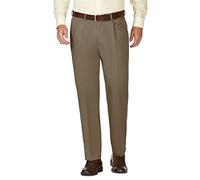 Haggar Men's Work To Weekend Khakis Hidden Expandable Waist No Iron Pleat Front Pant,Bark,36x32