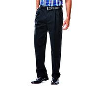 Haggar Men's Work To Weekend Khakis Hidden Expandable Waist No Iron Pleat Front Pant,Black,44x30