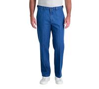 Haggar Men's Work To Weekend No Iron Denim Plain Front Pant,Med Stonewash,44x29
