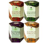 Haggis Scozzese Set di 4: Tradizionale Scozzese, con Cervo, Scotch Whisky Gusto e Haggis Vegetariano Regali di Cibo Scozzese Piatto Nazionale Scozzese
