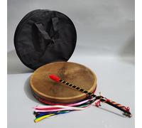 HAGJII Doppia Fila Ancia Di Rame Tamburo Sciamanico Pelle Di Capra Nera Tamburo A Cornice Singolo Lato Guaritore Del Suono Tamburo A Mano Con Frusta Per Tamburo(40cm,3-piece set)