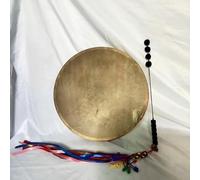 HAGJII Tamburo Sciamanico Pelle Di Pecora Nera Tamburo A Cornice Singolo Lato Doppia Fila Ancia Di Rame Tamburo A Mano Con Bacchette Morbide Per Meditazione Guarigione Del Suono(43cm)