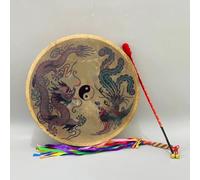 HAGJII Tamburo Sciamanico Per Cerimonia Pelle Di Capra Tamburo A Cornice Motivo Del Drago E Della Fenice Doppia Fila Ancia Di Rame Tamburo Nativo Americano Tamburi A Mano(30cm,2-piece set)