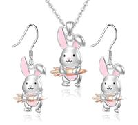 HAGNA 1 Set Collana Di Pasqua Orecchini, Collana Da Donna Con Coniglio & Orecchini Di Coniglio, Collana Pasqua Donna, Regali Di Decorazioni Pasquali Per Ragazze E Donne