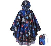 HAGOT Poncho Antipioggia per Bambini, Impermeabile Portatile Riutilizzabile, con Cappuccio e Bottoni, Blu Scuro, Taglia L