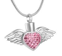 HAGTRB Cremazione di Gioielli Cristal di Cristallo con Ali d'Angelo Forma Collana a Sospensione Stain Acciaio Donne per Cenere Memoriale