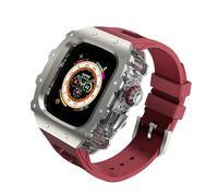 HAGTRB Custodia in metallo per Ultra 2 49mm Mod Kit 45mm 44 mm Elastico Sport Copertura in acciaio inossidabile PC per iwatch 9 8 7 6 Accessori a banda da orologi per uomini (Red-RG, per 49 mm)