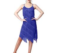 Hahaemma - Abito da donna con nappe anni ‘20, abito con frange, con spallini, stile Great Gatsby, costume da donna per feste, Carnevale, Cocktail party, paillette-blu, L