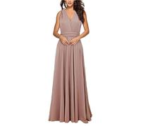 Hahaemma, Abito da donna, elegante, lungo, da sera, con scollo a V, aperto sulla schiena, da damigella d'onore, lungo fino a terra, per ballo, estivo, da spiaggia, cachi, S