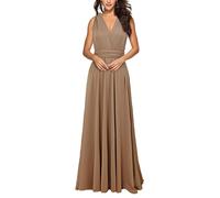 Hahaemma, Abito da donna, elegante, lungo, da sera, con scollo a V, aperto sulla schiena, da damigella d'onore, lungo fino a terra, per ballo, estivo, da spiaggia, marrone, XL