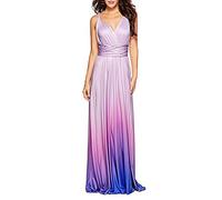 Hahaemma, Abito da donna, elegante, lungo, da sera, con scollo a V, aperto sulla schiena, da damigella d'onore, lungo fino a terra, per ballo, estivo, da spiaggia, Viola-2., L