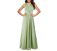 Hahaemma, Abito da donna, elegante, lungo, da sera, con scollo a V, aperto sulla schiena, da damigella d'onore, lungo fino a terra, per ballo, estivo, da spiaggia, verde tiglio, L