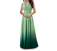 Hahaemma, Abito da donna, elegante, lungo, da sera, con scollo a V, aperto sulla schiena, da damigella d'onore, lungo fino a terra, per ballo, estivo, da spiaggia, Grigio-verde, S