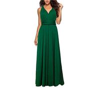 Hahaemma, Abito da donna, elegante, lungo, da sera, con scollo a V, aperto sulla schiena, da damigella d'onore, lungo fino a terra, per ballo, estivo, da spiaggia, verde, L
