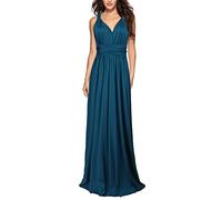 Hahaemma - Abito da donna, elegante, lungo fino a terra, da sera, con scollo a V, allacciatura sul collo, aperto sulla schiena, da damigella d'onore, per ballo di fine anno, estivo, da spiaggia