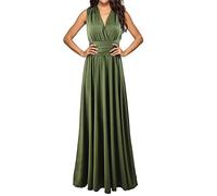 Hahaemma - Abito da donna, elegante, lungo fino a terra, da sera, con scollo a V, allacciatura sul collo, aperto sulla schiena, da damigella d'onore, per ballo di fine anno, estivo, da spiaggia