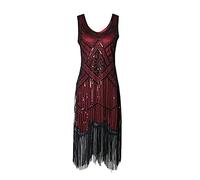 HAHAEMMA - Abito vintage anni ’20 da donna, abito da flapper stile Charleston o Grande Gatsby, con paillettes e nappe, orlo, abito da sera e fa cocktail, adatto per feste a tema, Colore: rosso, XXL
