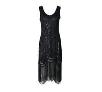 HAHAEMMA - Abito vintage anni ’20 da donna, abito da flapper stile Charleston o Grande Gatsby, con paillettes e nappe, orlo, abito da sera e fa cocktail, adatto per feste a tema, Nero , S
