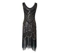 HAHAEMMA - Abito vintage anni ’20 da donna, abito da flapper stile Charleston o Grande Gatsby, con paillettes e nappe, orlo, abito da sera e fa cocktail, adatto per feste a tema, oro, M