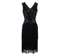 HAHAEMMA - Abito vintage anni ’20 da donna, abito da flapper stile Charleston o Grande Gatsby, con paillettes e nappe, orlo, abito da sera e fa cocktail, adatto per feste a tema, A-nero., S