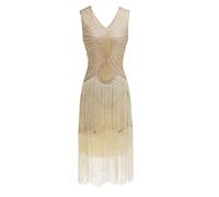 HAHAEMMA - Abito vintage anni ’20 da donna, abito da flapper stile Charleston o Grande Gatsby, con paillettes e nappe, orlo, abito da sera e fa cocktail, adatto per feste a tema, A-albicocca., XL