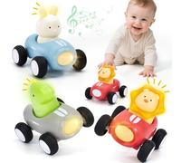 hahaland Giochi Bambini 1 Anno - 3 PCS Set Macchinine per Bambini con Musica & Luci, Macchinine Giocattolo Inerzia di Dinosauri, Coniglio e Leone, Regalo Gioco Bambino 1 2 3 Anno Musical