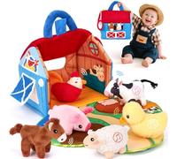 hahaland Giochi Bambini 1 Anno - Fattoria Sonora in Peluche, con 6 Animali Morbidi e Suoni Realistici, Gioco Educativo Bambino Montessori Sensoriale Regalo 6 12 18 Mesi