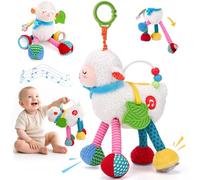 hahaland Giochi Neonato 0-3 Mesi - Sonaglio Neonato Peluche Pecora con 4 Musica, Giochi Sensoriali per Neonati Passeggini e Culle, Sonaglio e Specchio, Regalo Neonati Maschio Femmina 0 3 6 9 Mesi