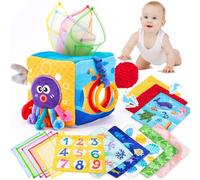 hahaland Giochi Neonato 3-6 Mesi Montessori, Scatola di Fazzoletti per Neonati, Giocattolo Sensoriali Scatoletta Interattiva in Tessuto e Specchio, Regalo Neonato Maschio