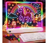 hahaland Lavagna Luminosa per Disegnare, LED Lavagna Cancellabile Bambini | 35×27cm Lavagnetta USB-C Ricaricabile, con 14 Modi, 10 Luminosità, 8 Luce Colori e Timer, Musicale Tavoletta Grafica Bambini