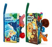 hahaland Libri di Stoffa Neonati 2 Pezzi, Libri Morbidi Animali Giungla | Libro Tattile Interattivo, Code Animali, Giochi Sensoriali Tummy Time, Libro Neonato 0 6 12 Mesi