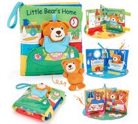 hahaland Libro Sensoriale Neonati 6-12 Mesi, 3 in 1 Morbidi Libro Montessori Interattivo con Specchio & Orsetti Rimovibili, Libri di Stoffa Giochi Tummy Time Neonato Giocattol 3 6 9 12 Mesi