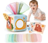 hahaland Scatola di Fazzoletti Montessori 3-6 Mesi, Giochi Neonati Sensoriali Scatoletta Interattiva in Tessuto e Specchio, Regalo Neonato Maschio