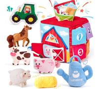 hahaland Scatola di Fazzoletti Montessori 6 Mesi, Giochi Sensoriali con Peluche della Fattoria con Suoni, Scatoletta Interattiva in Tessuto e Specchio, Regalo Neonato 6 9 12 18 Mesi