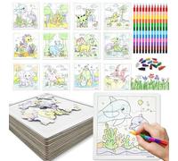 HahaMagic, 12 puzzle per bambini da disegnare, con pastelli impilabili a 12 colori, adatti come giocattoli per l'aula, bomboniere e premi di carnevale