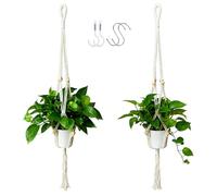 HahaMagic Set da 2 Supporti per Piante in Macramè con Nappa, Portavasi Boho Sospesi con 4 Ganci, Supporto in Corda di Cotone Intrecciata a Mano per Decorazione della Casa (Vaso non Incluso)