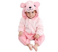 HAHASHOW Neonato Inverno Pagliaccetto con Cappuccio Bambino Incantevole Animale Pigiama Flanella Jumpsuit Ragazze Ragazzi 30-36 Mesi, Orso