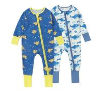 HAHASHOW Pagliaccetti Confezione da 2 Ragazzo Ragazza Neonato Cerniera Set Manica Lunga Pagliaccetto Polsini Arrotolati Tuta Vestiti Del Bambino Natale 3-6 Mesi Shark Giraffe