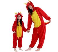 HAHASHOW Pigiama Intero Uomo Donna Costume Carnevale Drago Rosso, L