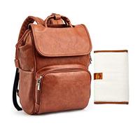 HAHASOLE Borsa per pannolini, zaino in pelle per pannolini, zaino da viaggio per donne, Marrone a, 13.8x8x18 Inch (Pack of 1)