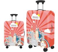 HAHII Custodia protettiva per valigie da viaggio, elastica, adatta per trolley, Luoghi di interesse rosa, L（25-28in）