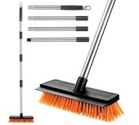 Hahorpa Spazzolone per Pavimenti Esterni da 26 cm, Spazzola a Setole Rigide 2 in 1 con Tergipavimento, Scopa da Esterno Regolabile da 126 cm Adatta per Cortili, Strade, Terrazze, Giardini e Uso Casa