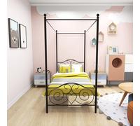 HAHRIR Struttura per letto a quattro post, in metallo, con testa e pediera decorati a cuore, molto resistente, senza piume (nero, 90 x 200 cm)