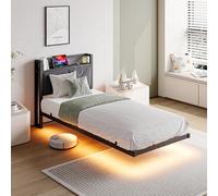 HAHRIR Struttura per letto singolo galleggiante con luci LED e stazione di ricarica USB, 90 x 190 cm, piattaforma in metallo con testiera imbottita da 90 cm, doghe in metallo resistente, silenzioso