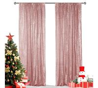 Hahuho - Tenda per sfondo con paillettes color oro rosa, 2 tende da sfondo da 5,5 x 2,5 m, per feste, con paillettes glitterate per fotografia, sfondo per Natale, matrimonio, decorazione per feste